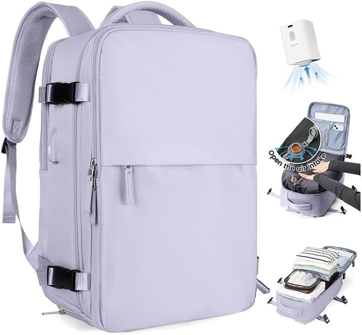 Sac à dos voyage avec pompe à vide - Violet - 40x30x20 cm - 33% de remise