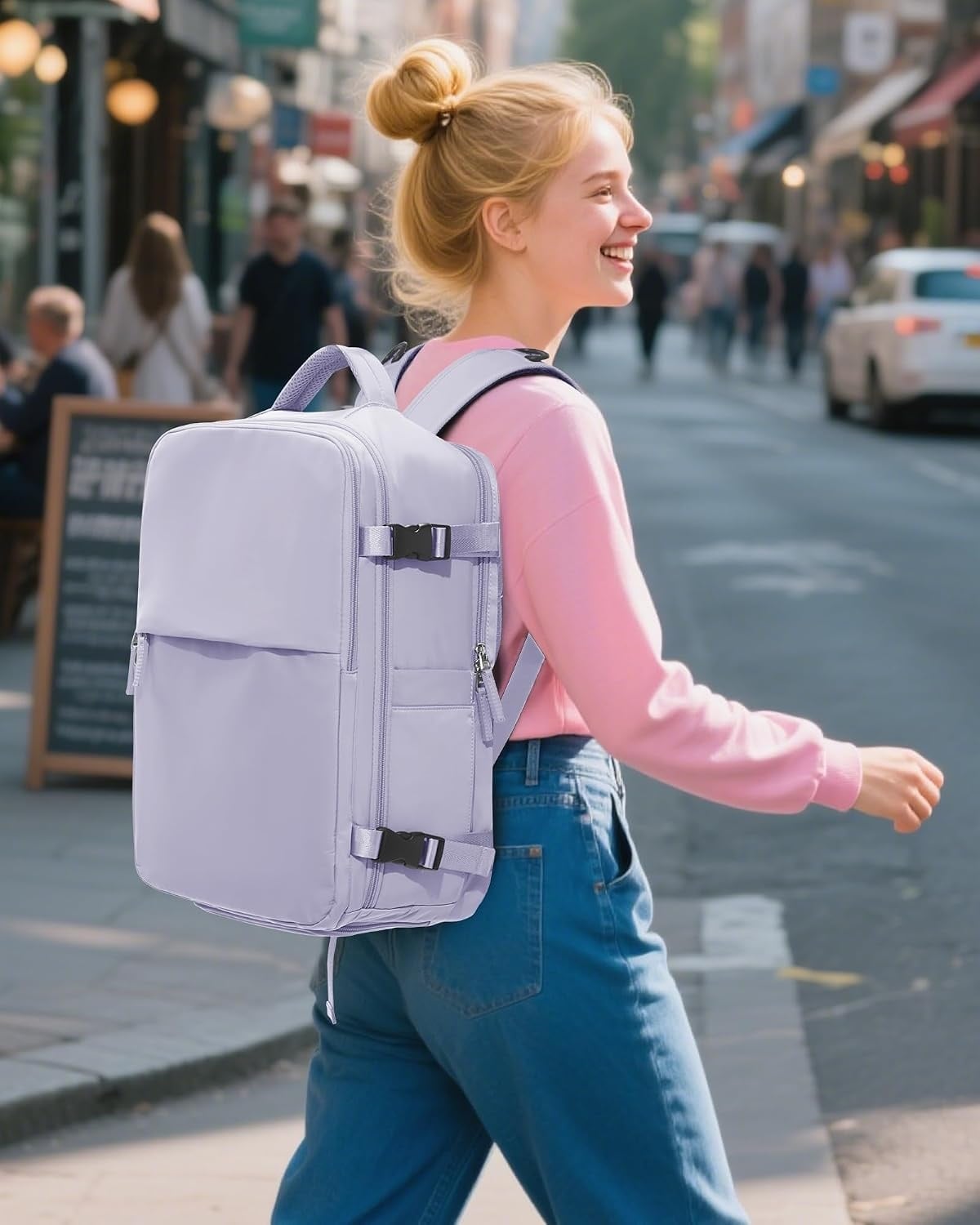 Sac à dos voyage avec pompe à vide - Violet - 40x30x20 cm - 33% de remise