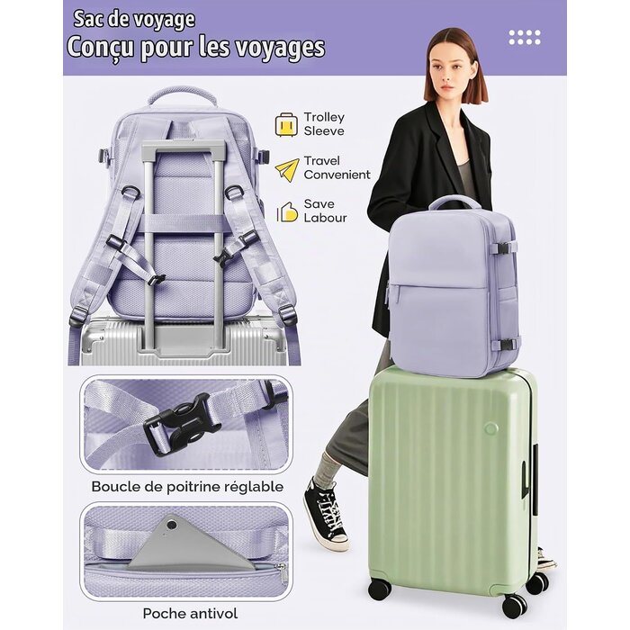 Sac à dos voyage avec pompe à vide - Violet - 40x30x20 cm - 33% de remise