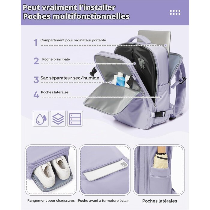 Sac à dos voyage avec pompe à vide - Violet - 40x30x20 cm - 33% de remise