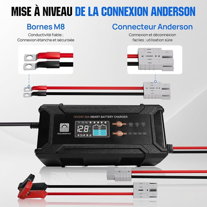 Chargeur Intelligent 12V/24V 20A - LiFePO4, AGM, Gel - 34% de remise
