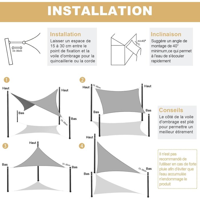 Voile d'ombrage triangulaire 5x5x7m sable - 33% de remise