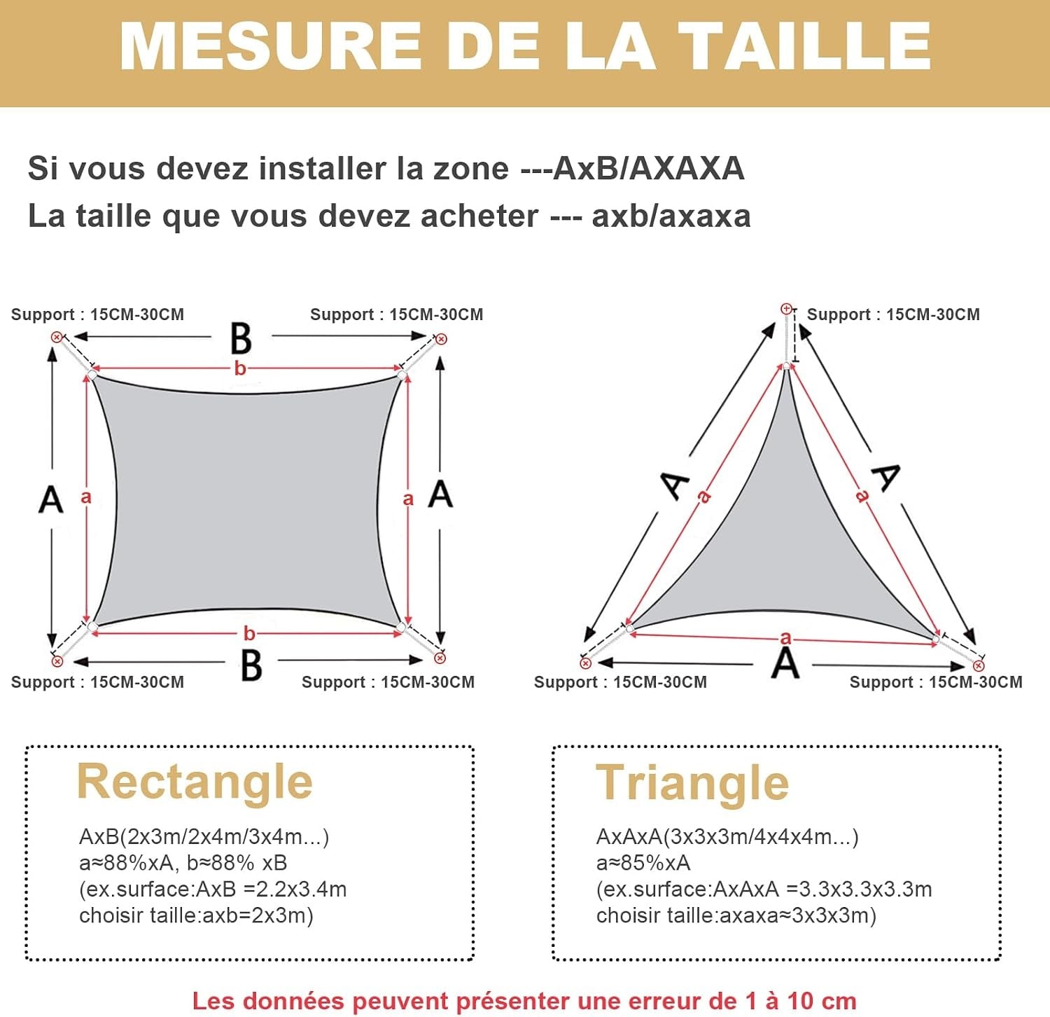 Voile d'ombrage triangulaire 5x5x7m sable - 33% de remise