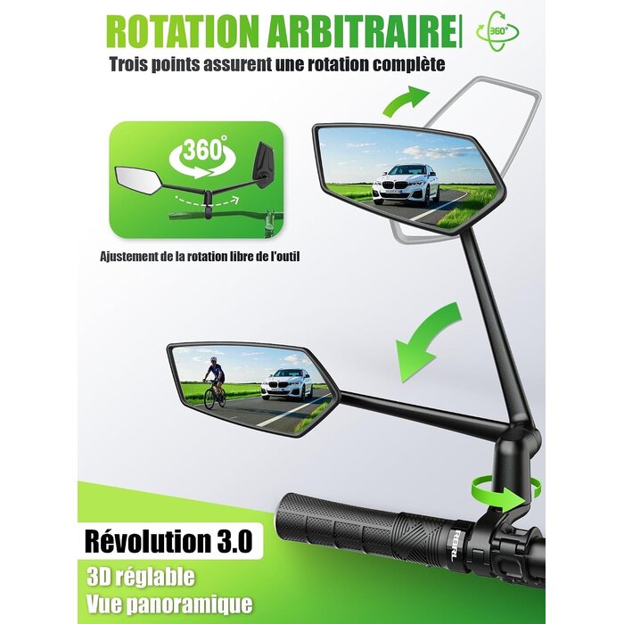 Rétroviseur Vélo Pliable 360° - Grand Angle - 32% de remise - Déballé