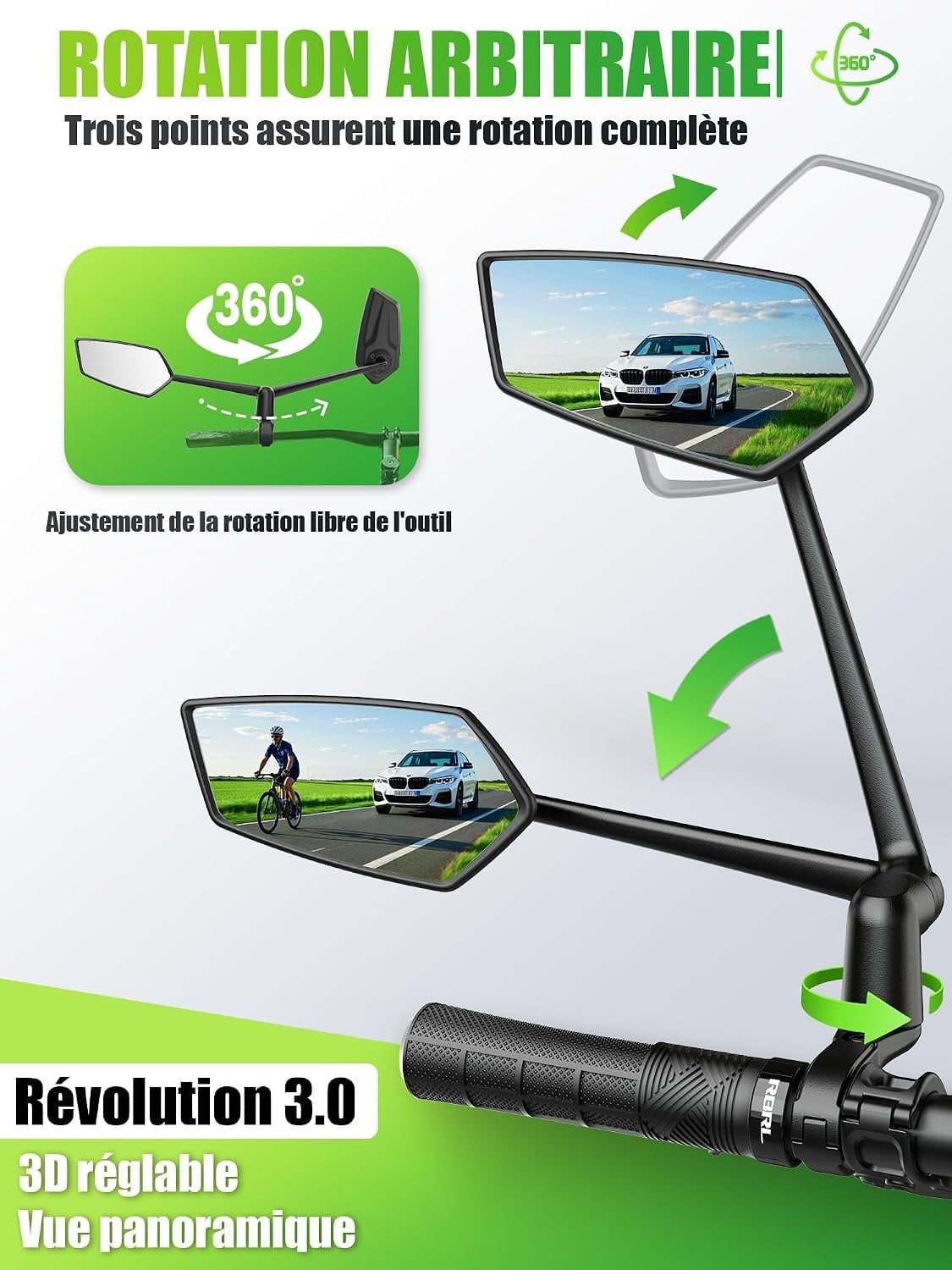 Rétroviseur Vélo Pliable 360° - Grand Angle - 32% de remise - Déballé