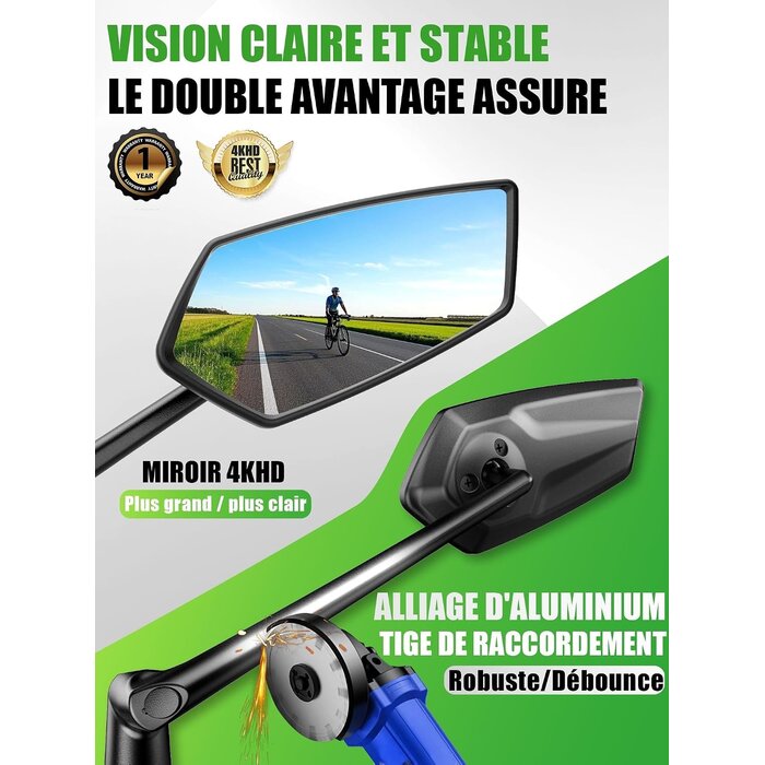 Rétroviseur Vélo Pliable 360° - Grand Angle - 32% de remise - Déballé