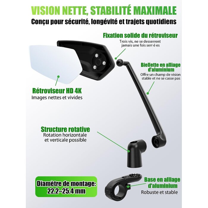 Rétroviseur Vélo Pliable 360° - Grand Angle - 32% de remise - Déballé