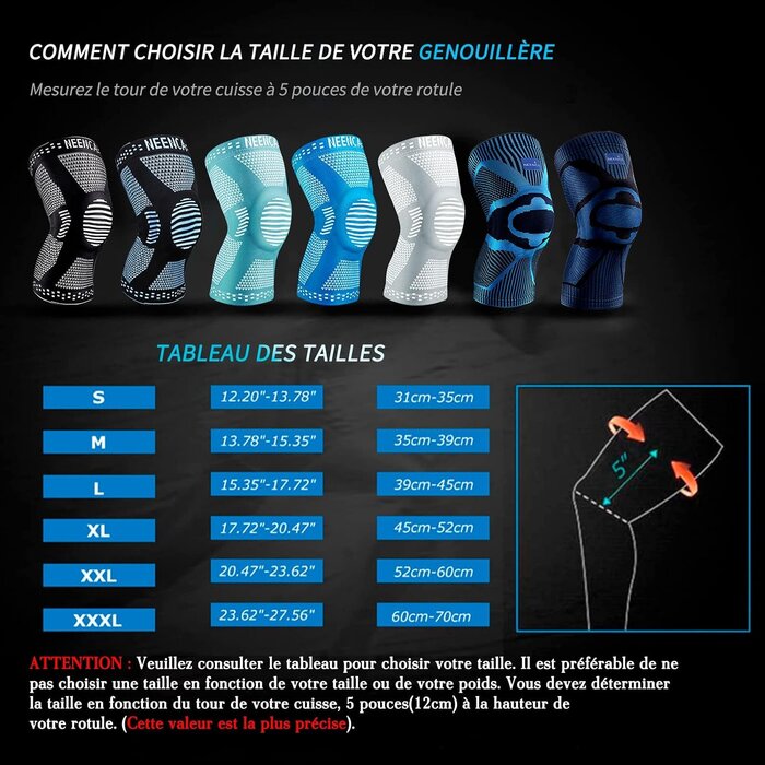 Genouillère de compression rotulienne taille M, bleu clair - 30% de remise