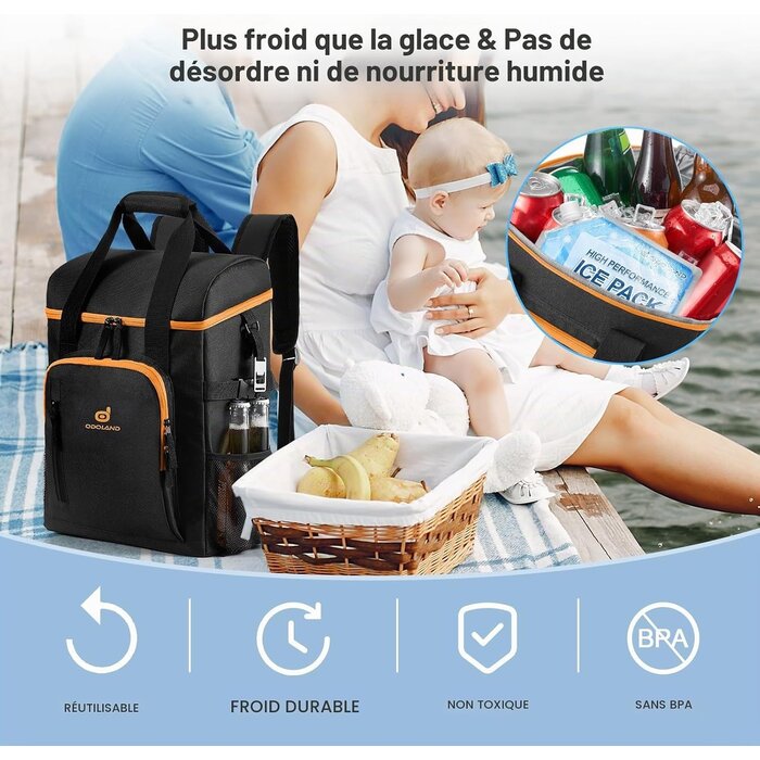 Sac à dos isotherme 22L noir - Randonnée et Pique-nique - 33% de remise