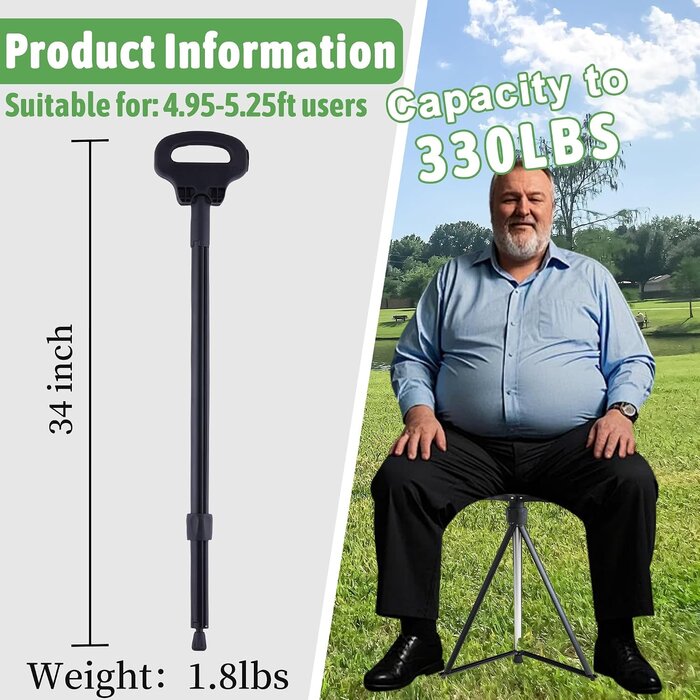 Canne siège pliable en aluminium - 86 cm - Noir - 34% de remise