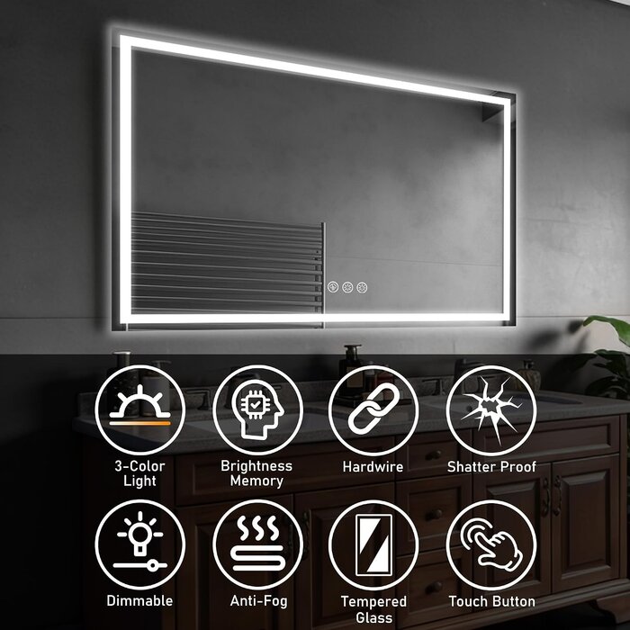 Miroir LED 80x120cm Antibuee - Intensité réglable - 34% de remise