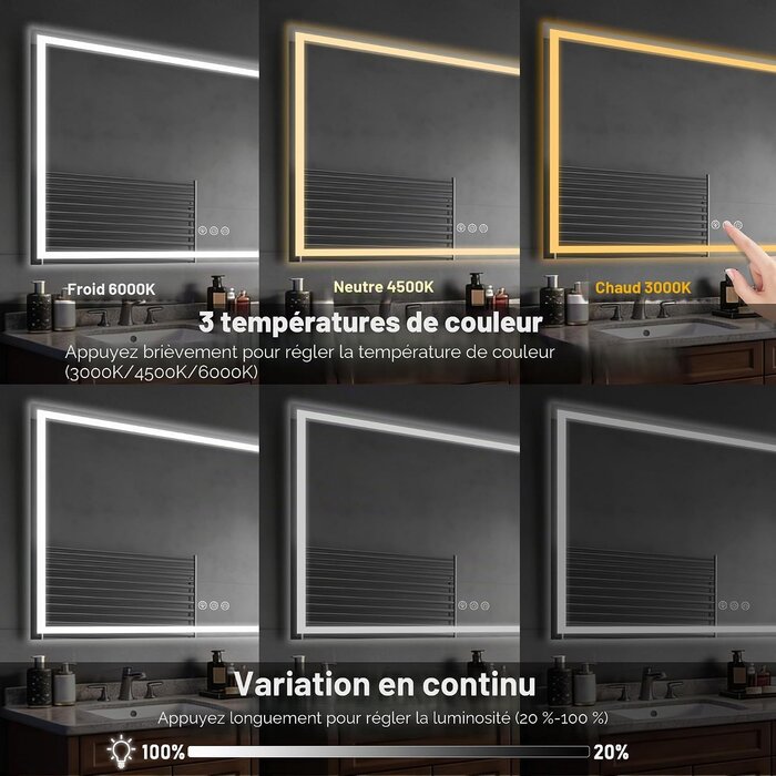 Miroir LED 80x120cm Antibuee - Intensité réglable - 34% de remise