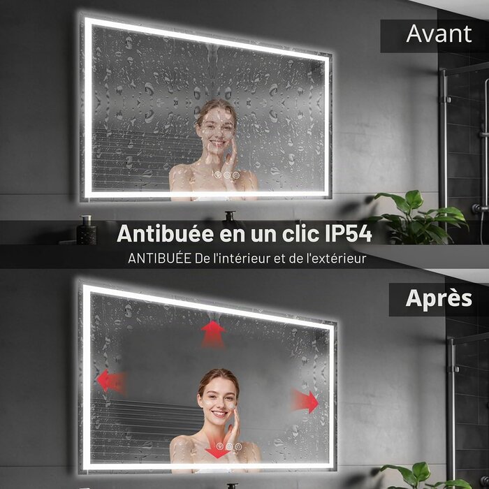 Miroir LED 80x120cm Antibuee - Intensité réglable - 34% de remise