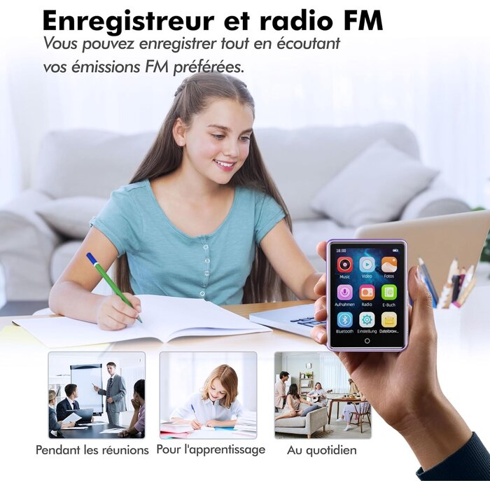 Lecteur MP3/MP4 64 Go Tactile Bluetooth 5.3 Violet - 28% de remise