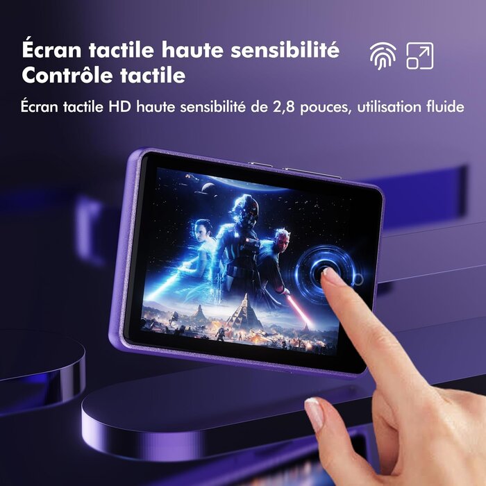 Lecteur MP3/MP4 64 Go Tactile Bluetooth 5.3 Violet - 28% de remise