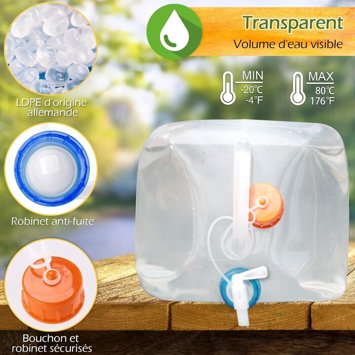 Réservoir d'eau pliable 10L - Camping - 29% de remise