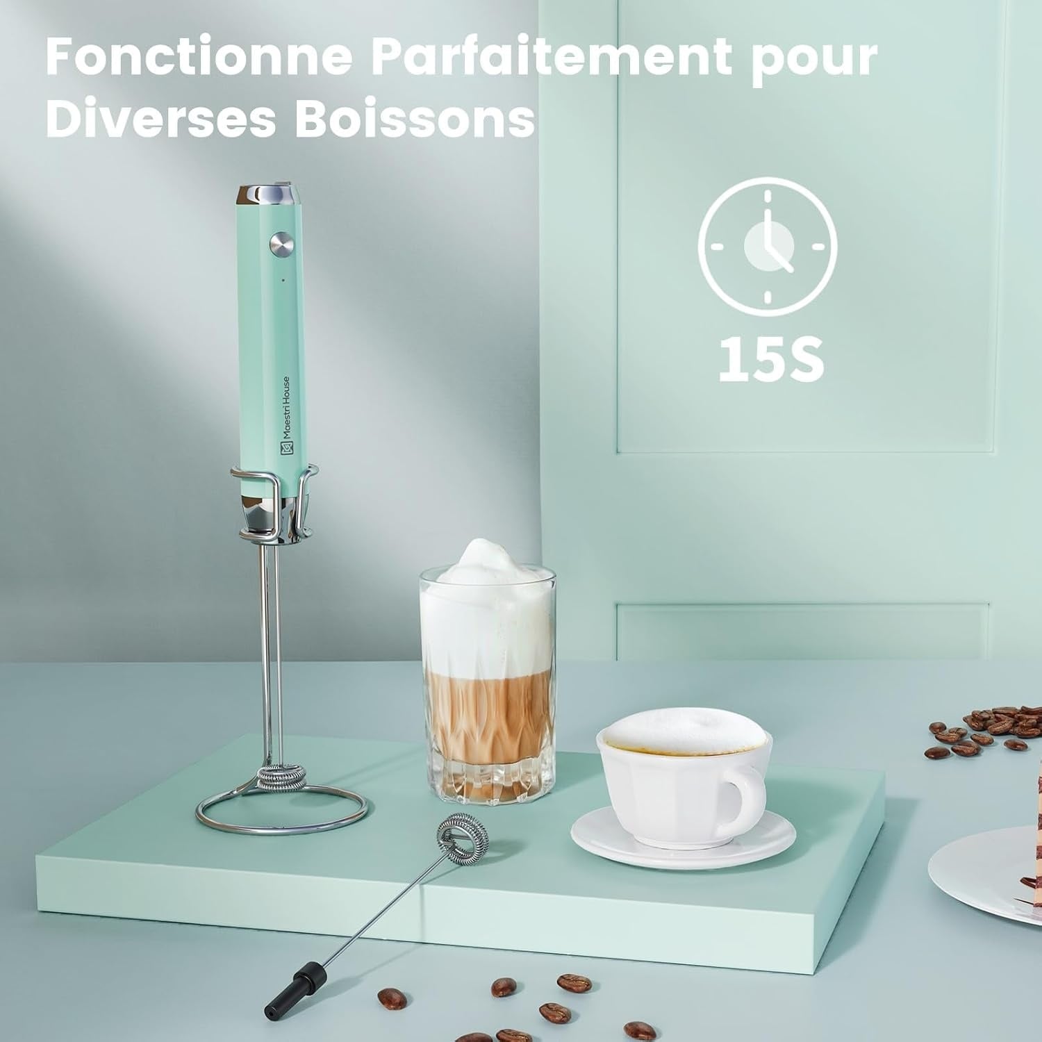 Mousseur à lait électrique rechargeable bleu - 31% de remise