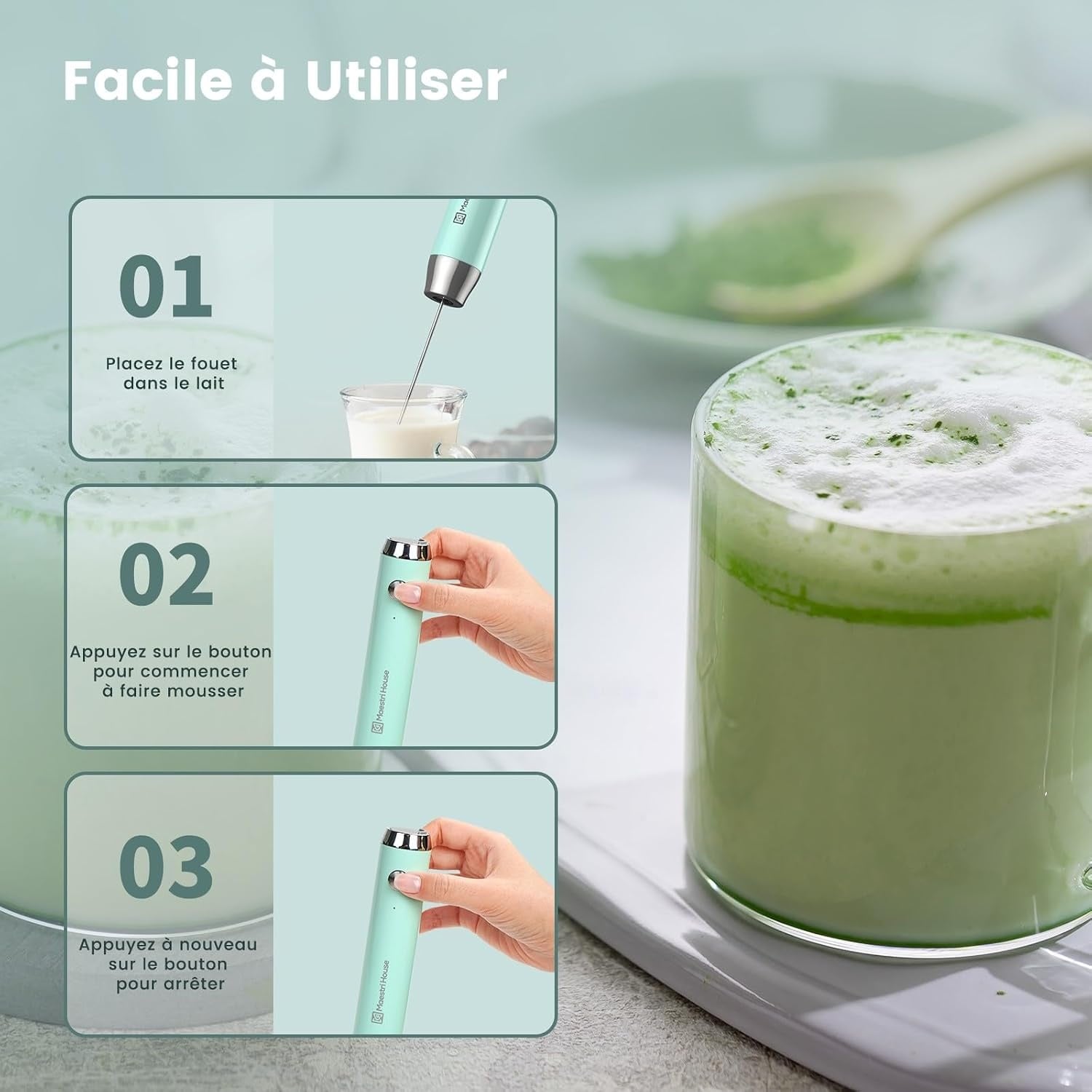 Mousseur à lait électrique rechargeable bleu - 31% de remise