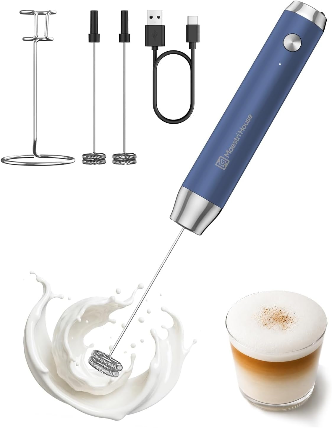 Mousseur à lait électrique rechargeable bleu - 31% de remise