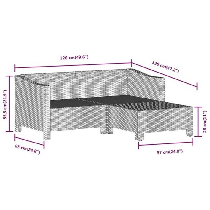 Salon de jardin 3 pièces rotin synthétique gris - 35% de remise