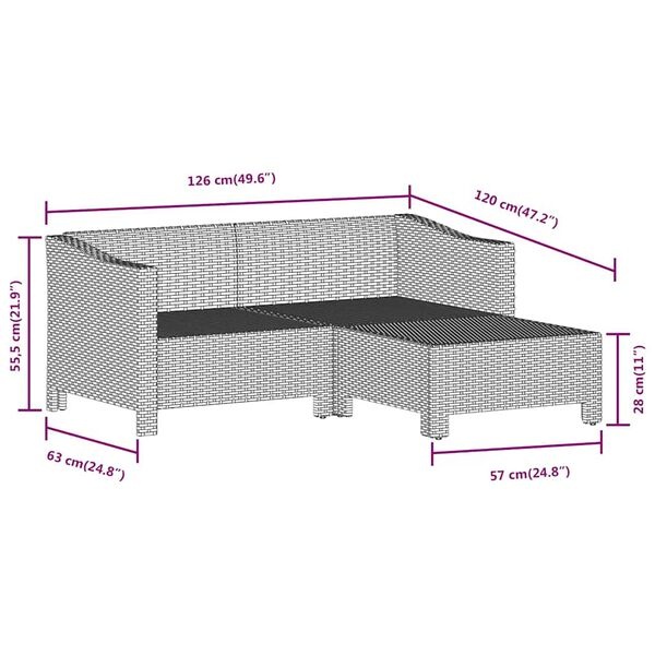 Salon de jardin 3 pièces rotin synthétique gris - 35% de remise
