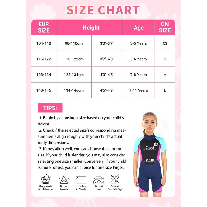 Combinaison shorty enfant rose XS - 2,5mm - 33% de remise