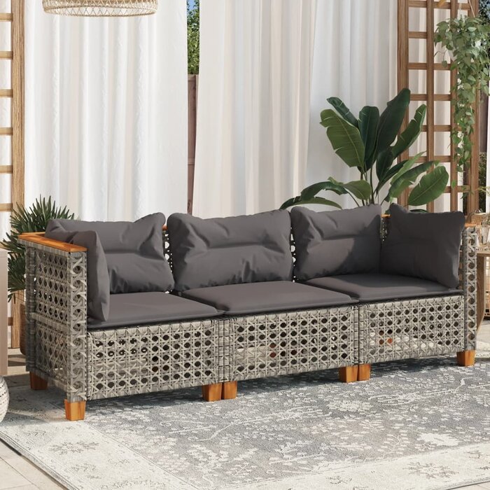 Banquette de jardin 3 places en poly rotin gris - 35% de remise