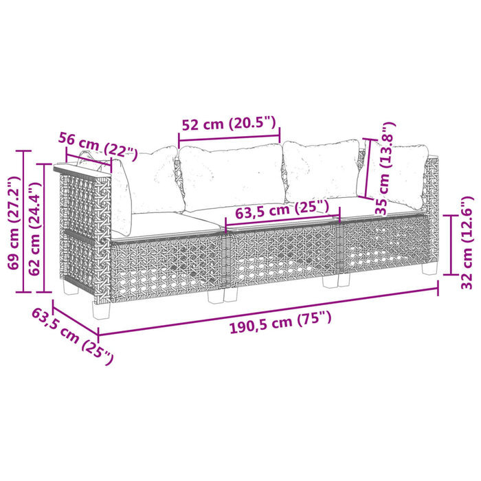 Banquette de jardin 3 places en poly rotin gris - 35% de remise