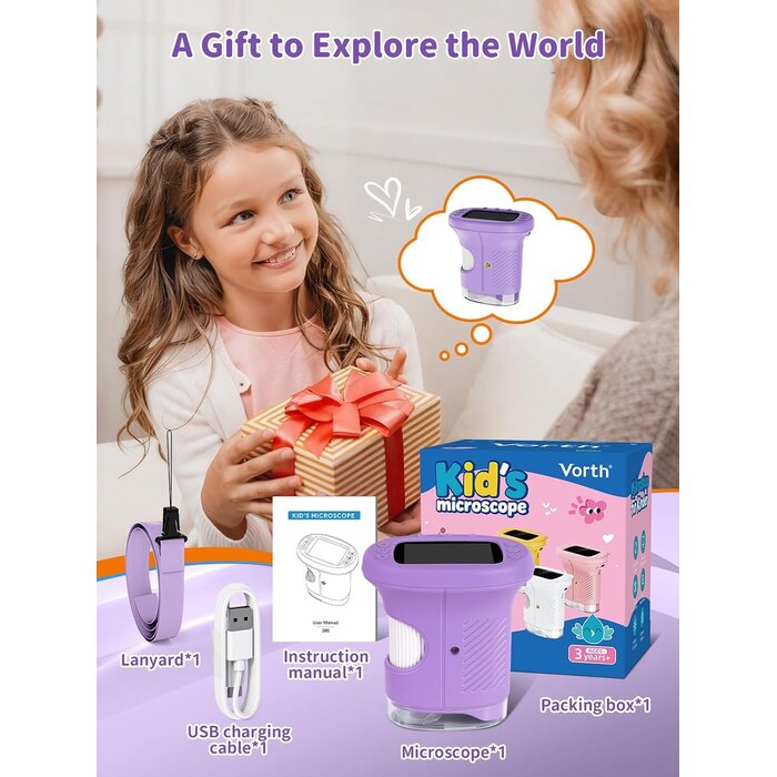 Microscope numérique violet pour enfants, 1000x, 26% de remise