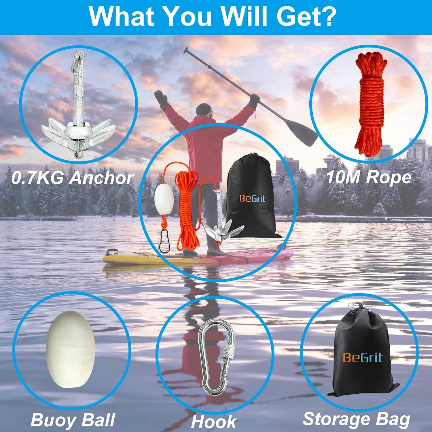 Ancre pliante pour kayak et jet-ski 0,7 kg - Kit complet - 26% de remise