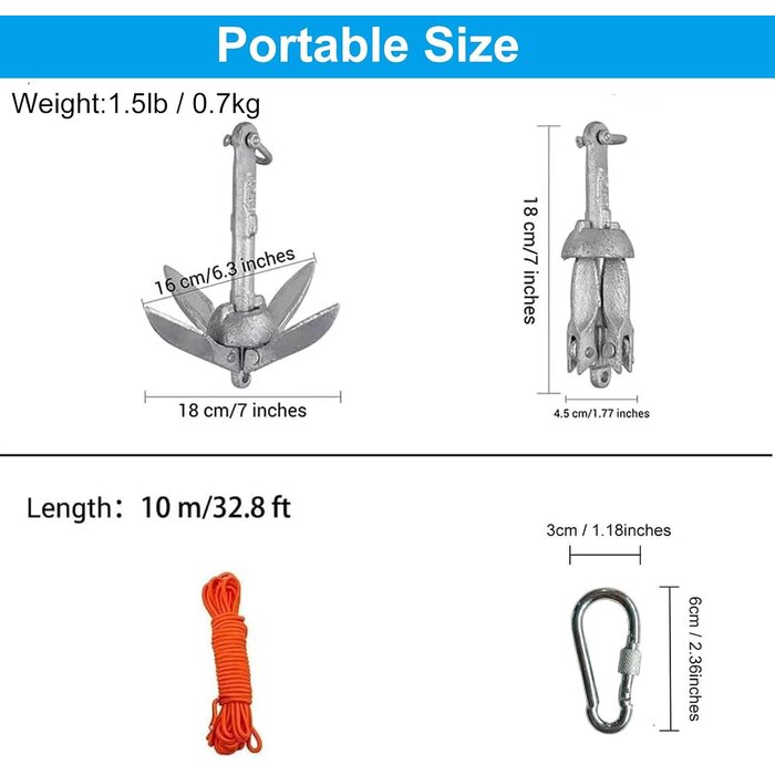 Ancre pliante pour kayak et jet-ski 0,7 kg - Kit complet - 26% de remise