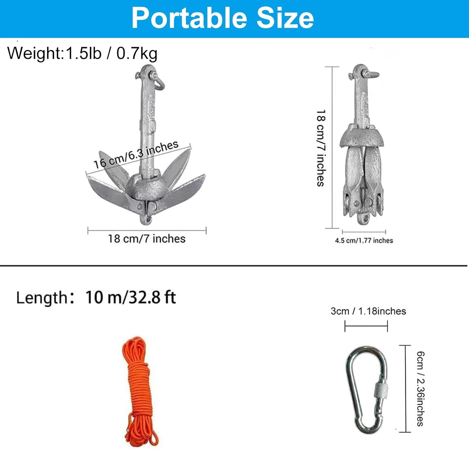 Ancre pliante pour kayak et jet-ski 0,7 kg - Kit complet - 26% de remise