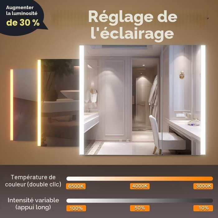 Armoire de toilette LED 80x70 cm noire - 35% de remise