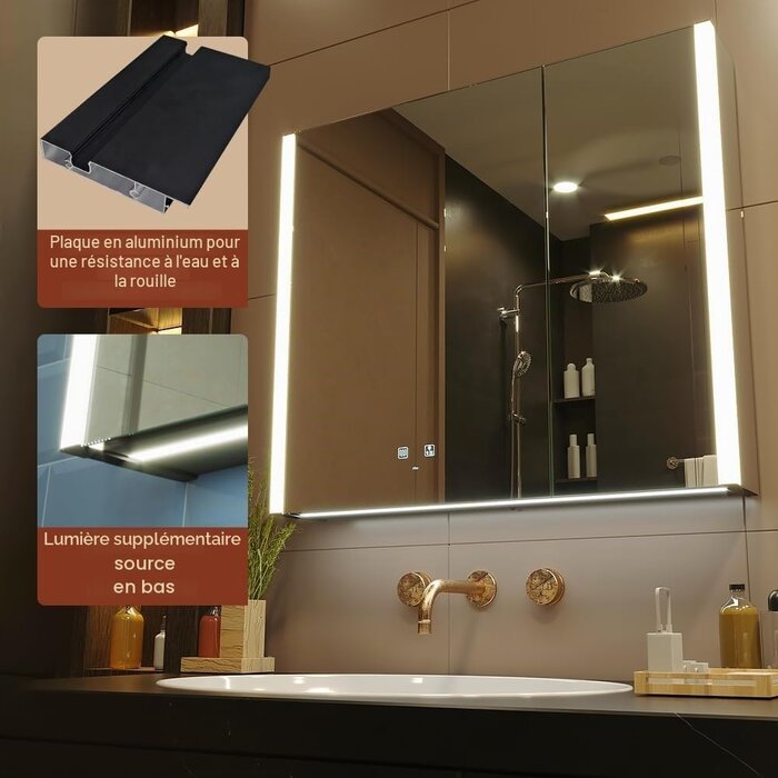 Armoire de toilette LED 80x70 cm noire - 35% de remise