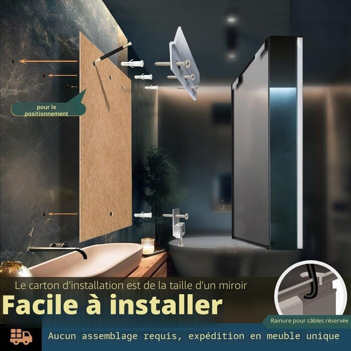 Armoire de toilette LED 80x70 cm noire - 35% de remise