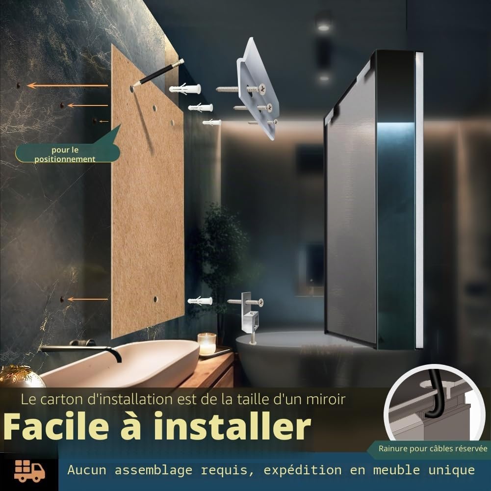 Armoire de toilette LED 80x70 cm noire - 35% de remise