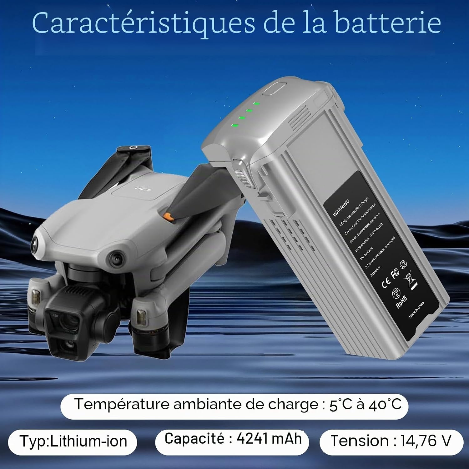 Lot de 2 Batteries pour Drone - 4241 mAh - 30% de remise