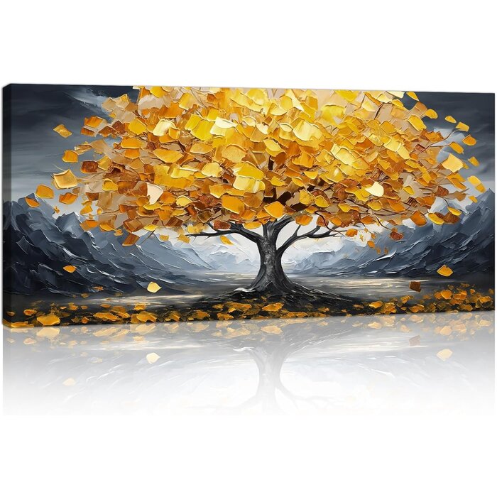 Tableau abstrait arbre fleurs jaunes 120x50 cm - 28% de remise