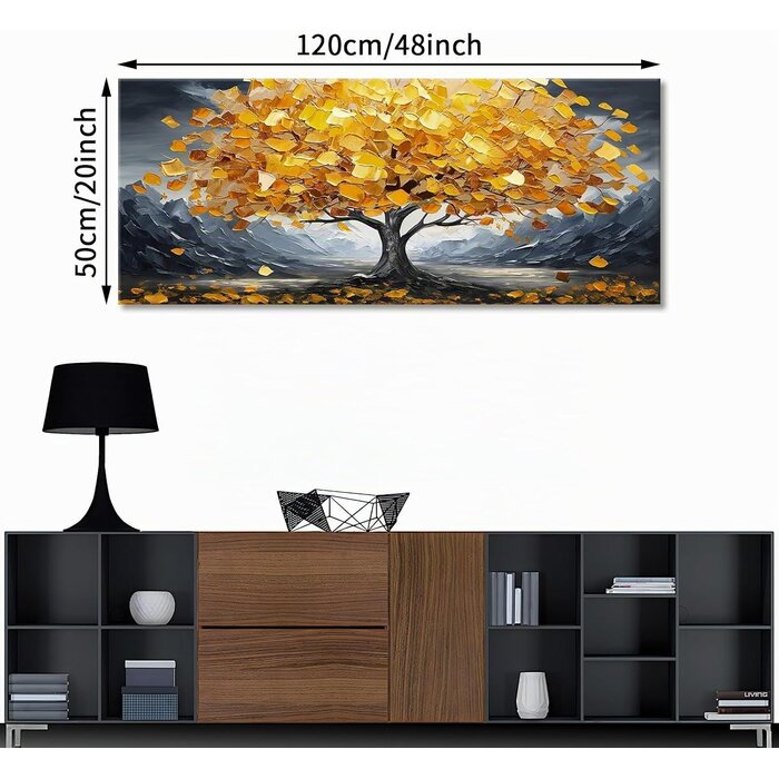 Tableau abstrait arbre fleurs jaunes 120x50 cm - 28% de remise