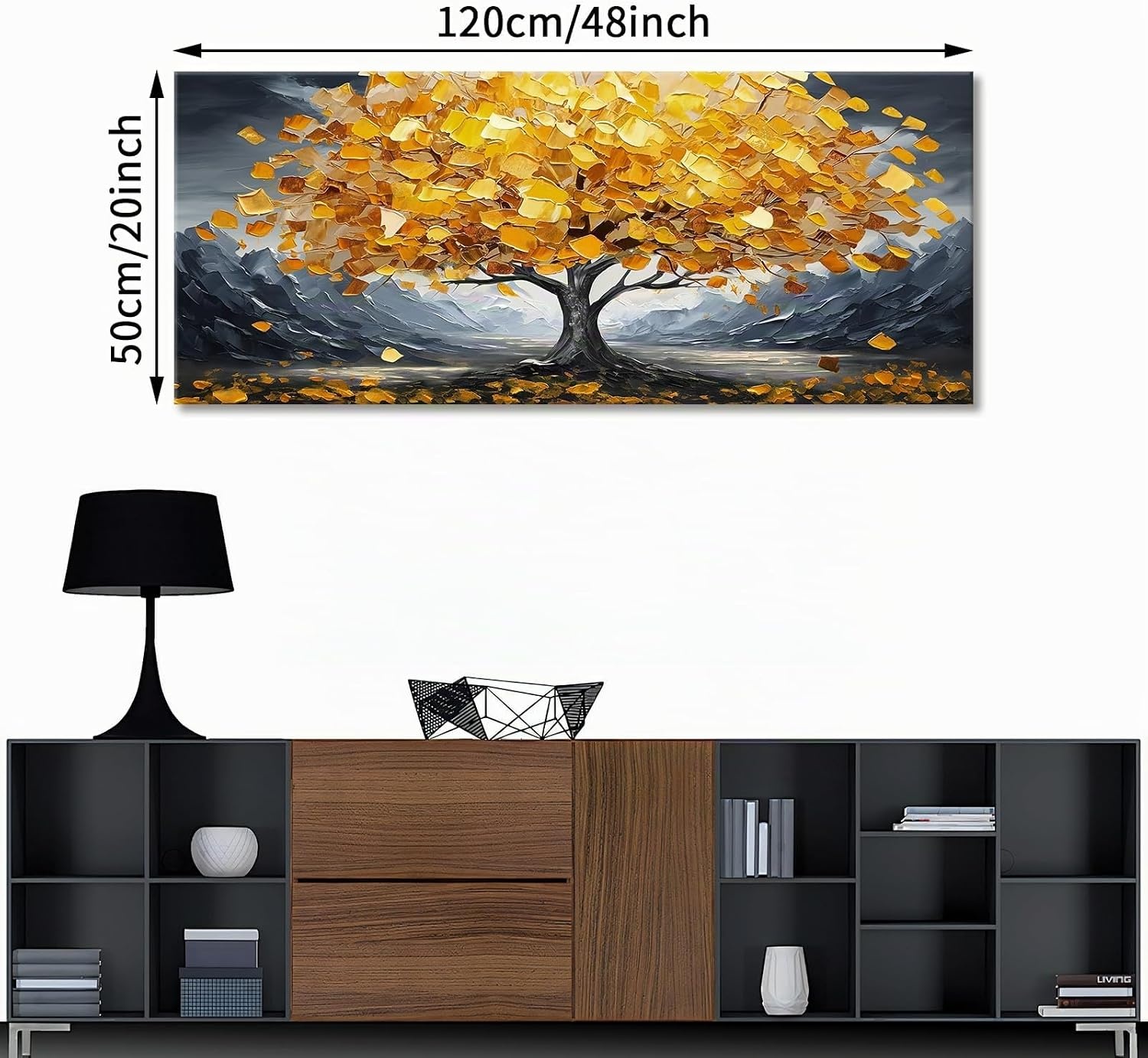 Tableau abstrait arbre fleurs jaunes 120x50 cm - 28% de remise