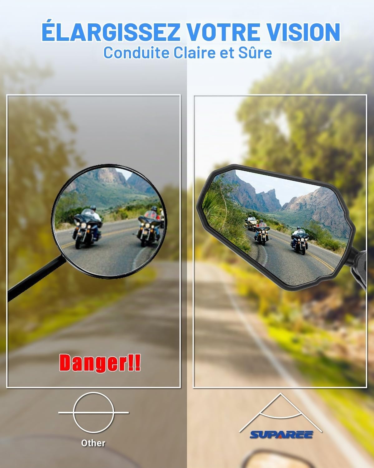Lot de 2 Rétroviseurs Moto Universels Pliables - Noir - 31% de remise