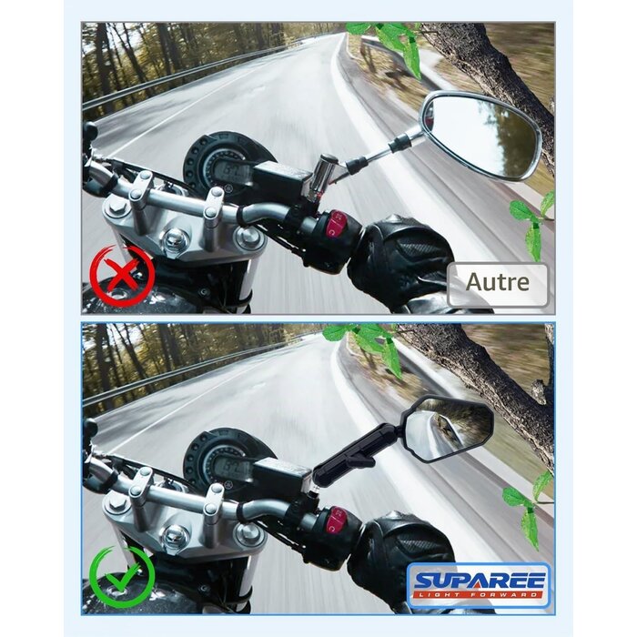 Lot de 2 Rétroviseurs Moto Universels Pliables - Noir - 31% de remise