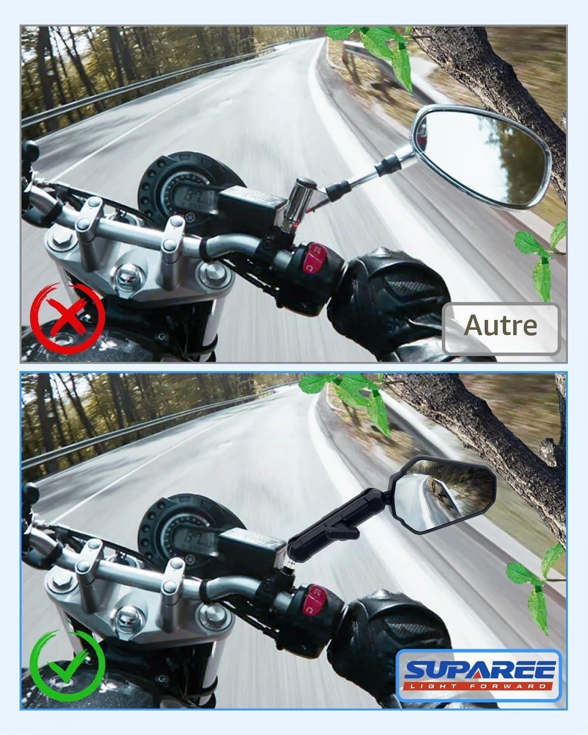 Lot de 2 Rétroviseurs Moto Universels Pliables - Noir - 31% de remise