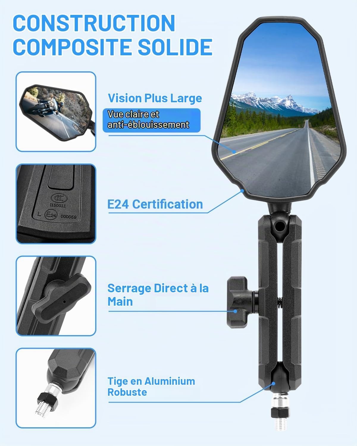 Lot de 2 Rétroviseurs Moto Universels Pliables - Noir - 31% de remise
