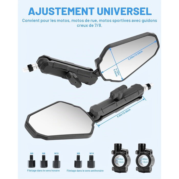 Lot de 2 Rétroviseurs Moto Universels Pliables - Noir - 31% de remise