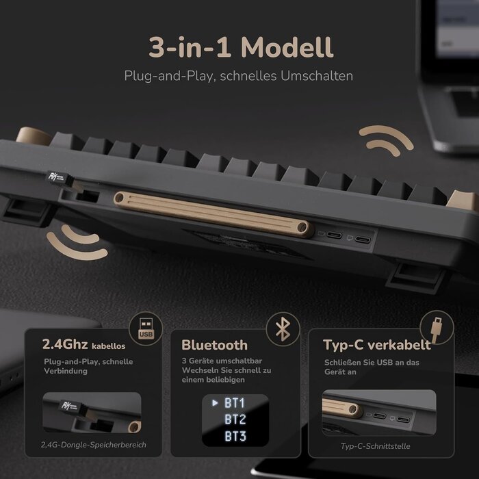 Clavier Gaming Mécanique 75% Sans Fil - Gris - 33% de remise