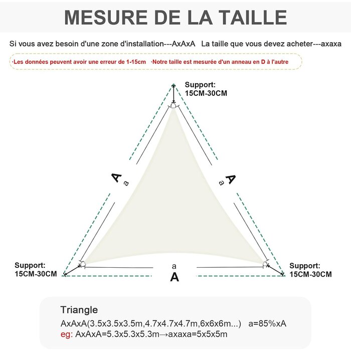 Voile d'ombrage triangulaire 3x3x3m Beige - 31% de remise