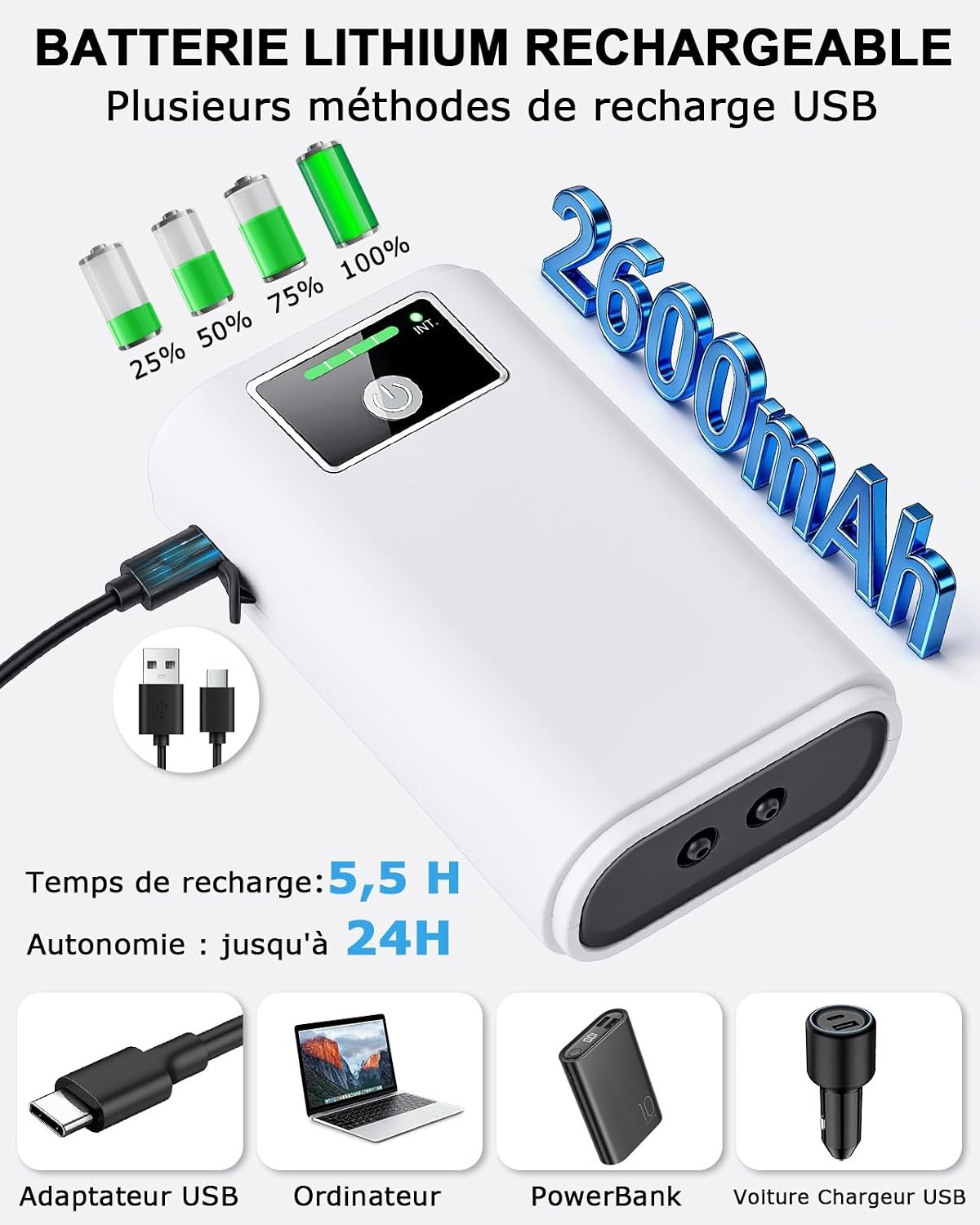 Pompe à air aquarium USB rechargeable - 31% de remise