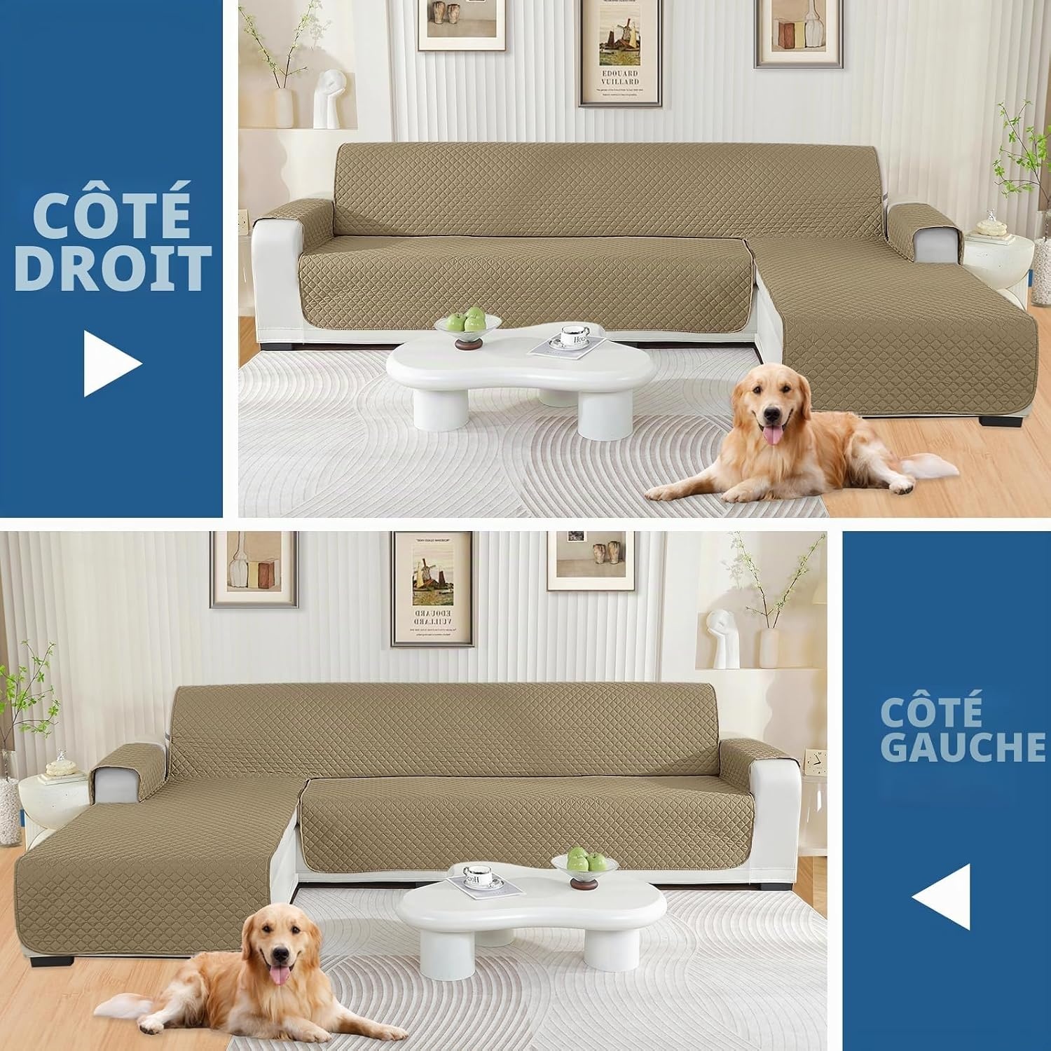 Housse de canapé d'angle 3 places Kaki - Réversible - 33% de remise
