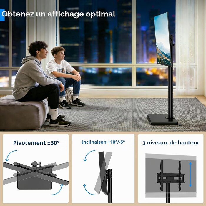 Support TV sur pied pivotant 26-60 pouces - 33% de remise